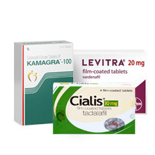 Erectiemiddelen Kamagra, Cialis, Levitra verpakking